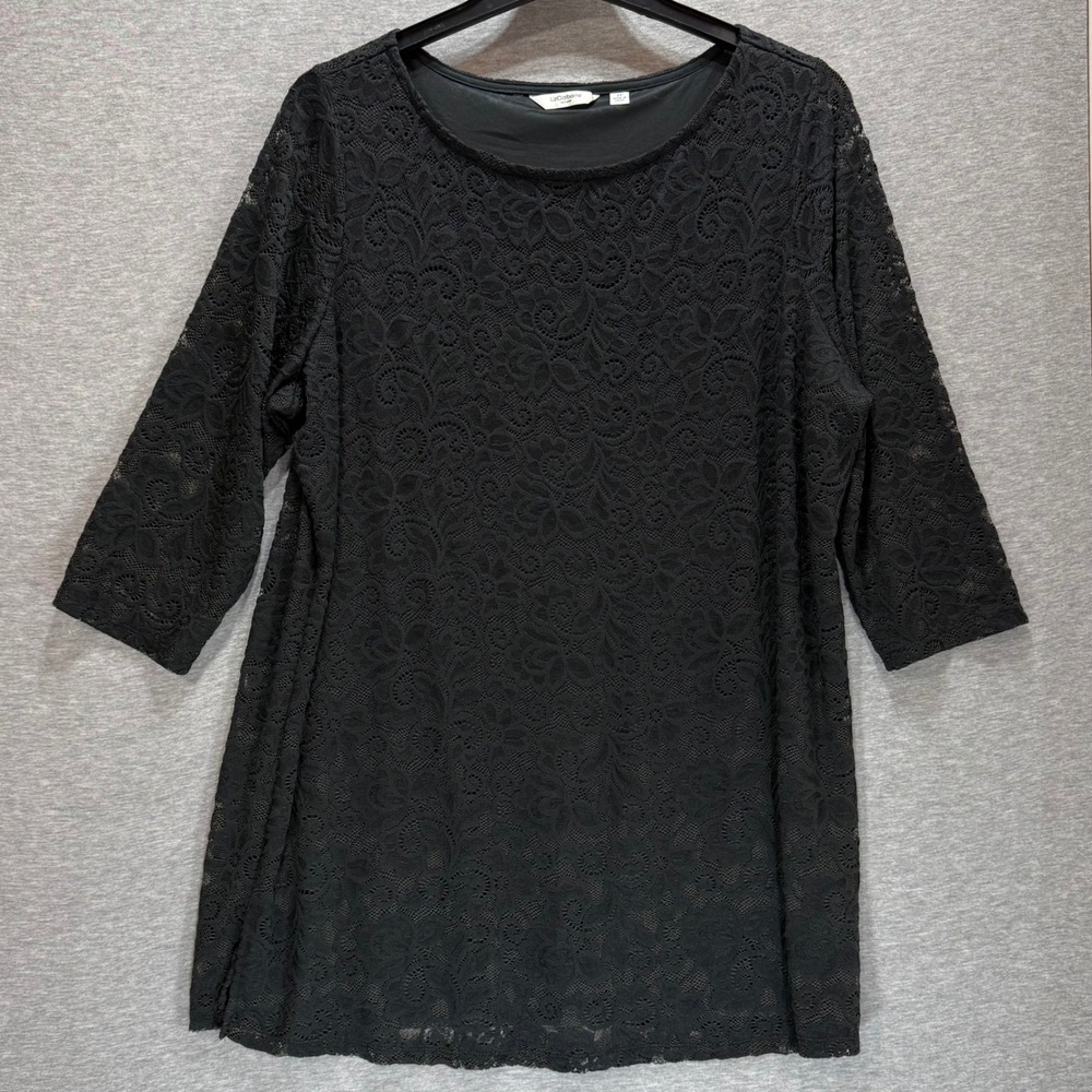 Liz Claiborne Lace Top Womens 2X Black Floral Romantic Gothic Classic